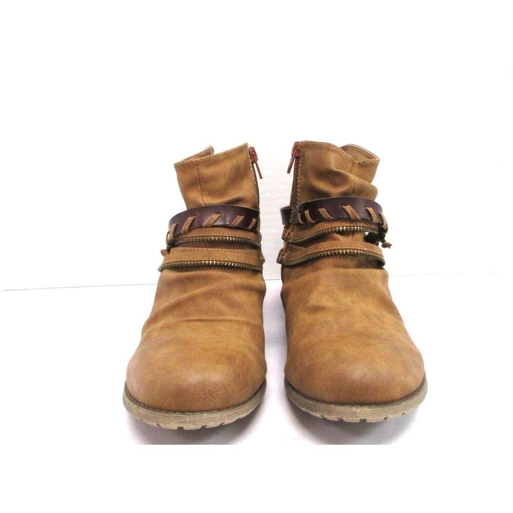 Maurice's Jaclyn Brown Strappy Moto Ankle Boots Side Zip Women's Size 9 EUC